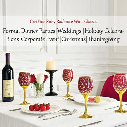 Set of 6 Red and Gold Wine Glasses with Colored Stems