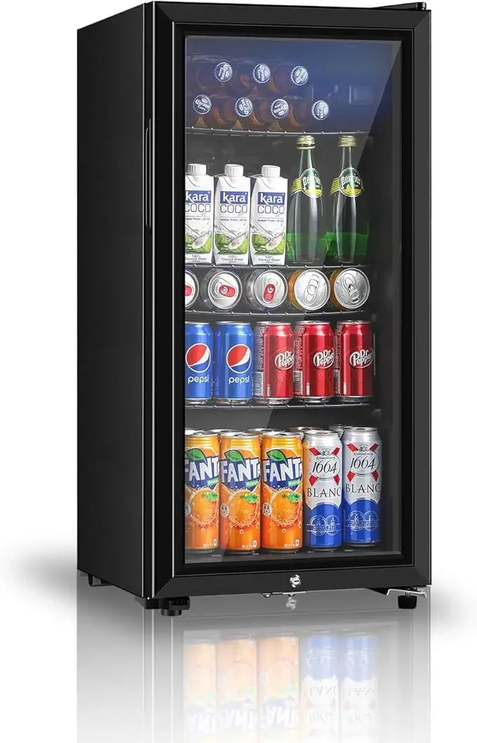 Beverage Refrigerator, 3.2 Cubic Ft. Mini Fridge with Double Glass Door for Soda, Beer &amp; Wine for Home, Office or Bar