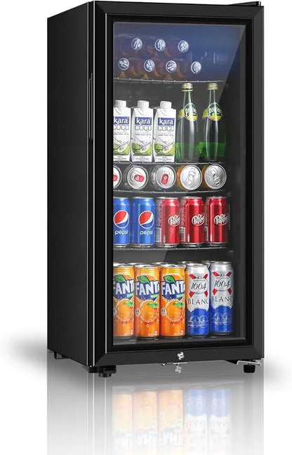 Beverage Refrigerator, 3.2 Cubic Ft. Mini Fridge with Double Glass Door for Soda, Beer &amp; Wine for Home, Office or Bar