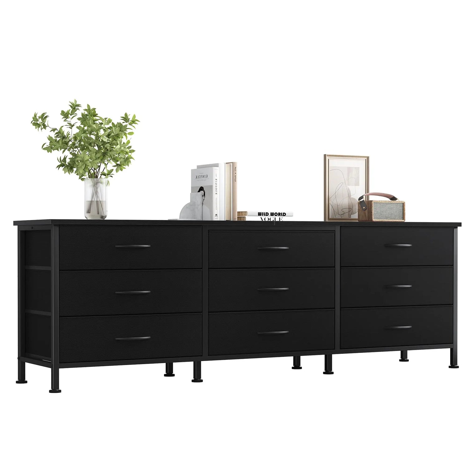 Dining Room Cabinet With 9 Fabric Drawers - Long Entertainment Center for up to 75 Inch TV