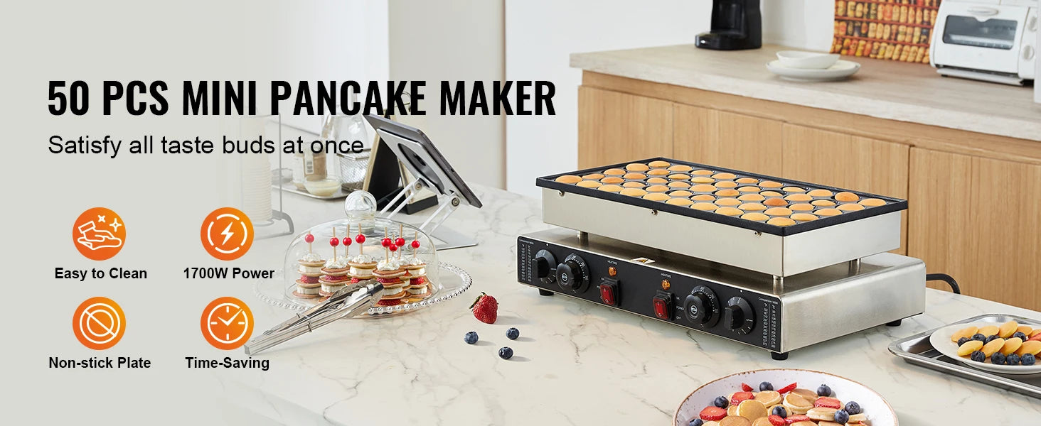 Commercial Non-stick Mini Dutch Pancake &amp; Waffle Maker with Dual Temp &amp; Time Control