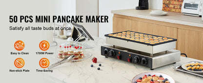 Commercial Non-stick Mini Dutch Pancake &amp; Waffle Maker with Dual Temp &amp; Time Control
