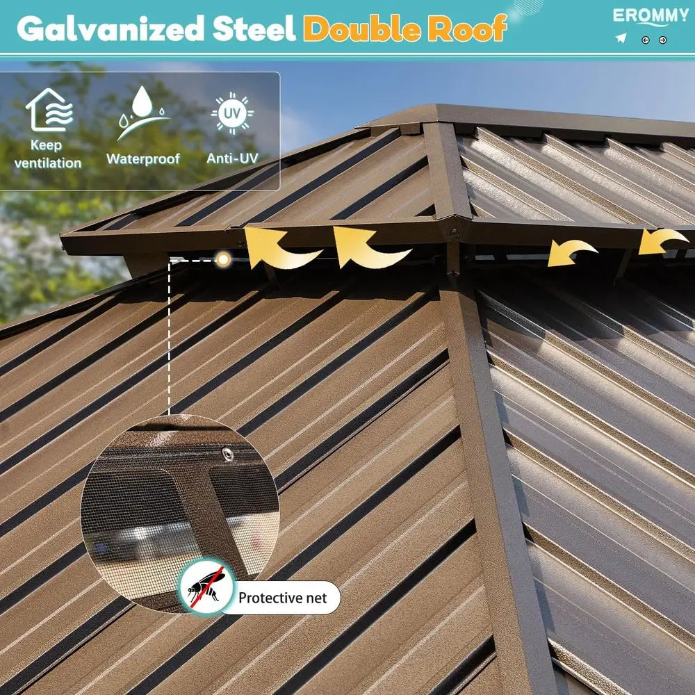 10' x 12' Outdoor Metal Gazebo with Double Roof
