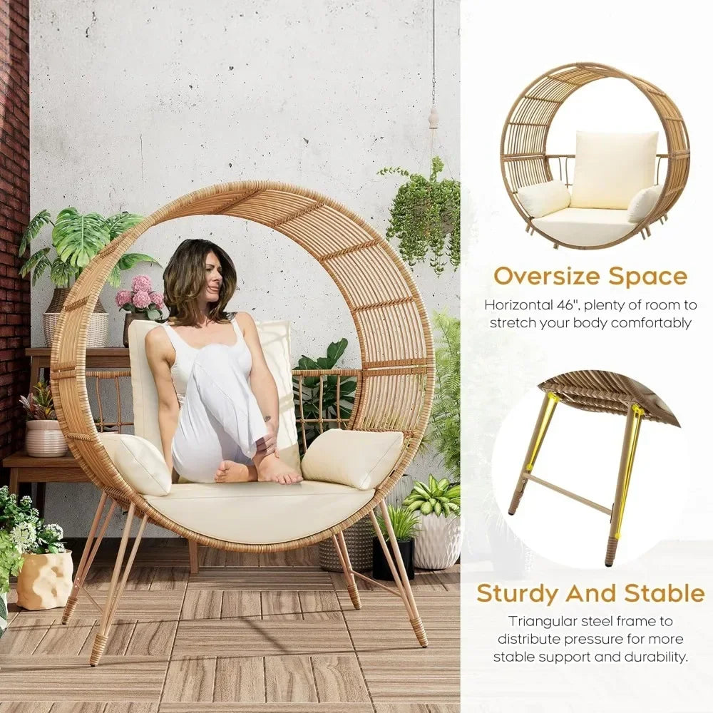 Oversized Wicker Patio Egg Chair with Cushions