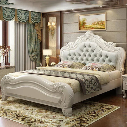 Unique Luxury Genuine Leather  Wood Bed