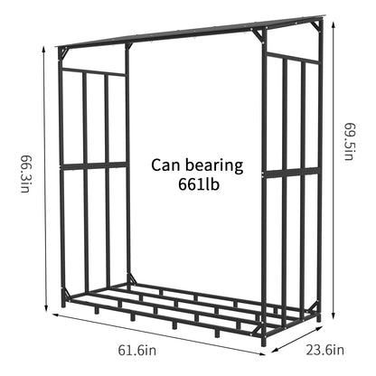 Heavy Duty Tall Metal Firewood Rack Stand with Top Cover for Fireplace Wood Storage