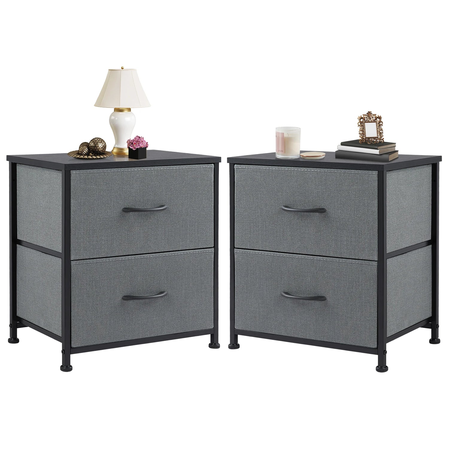 Bedside Nightstand Table with 2 Fabric Drawers