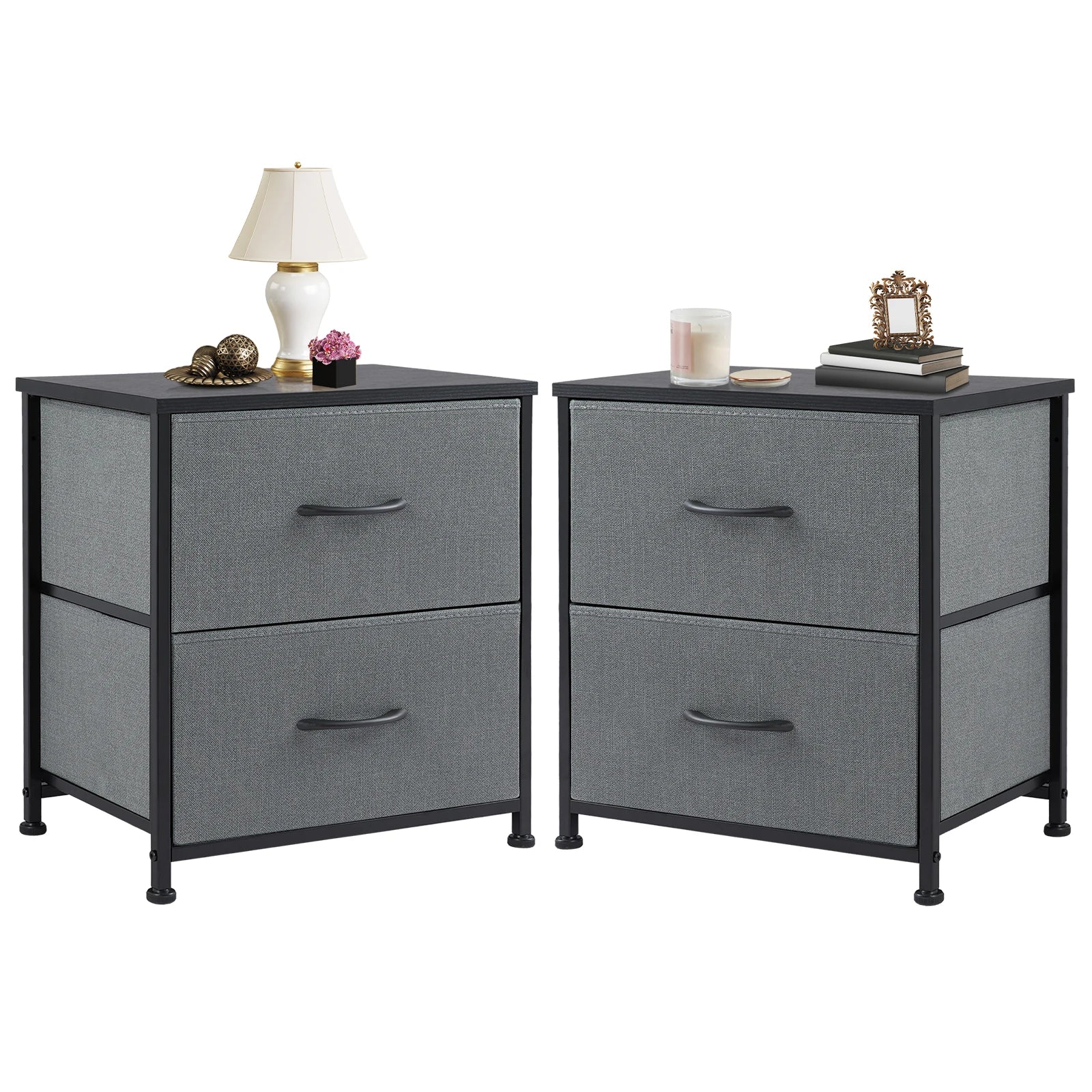 Bedside Nightstand Table with 2 Fabric Drawers