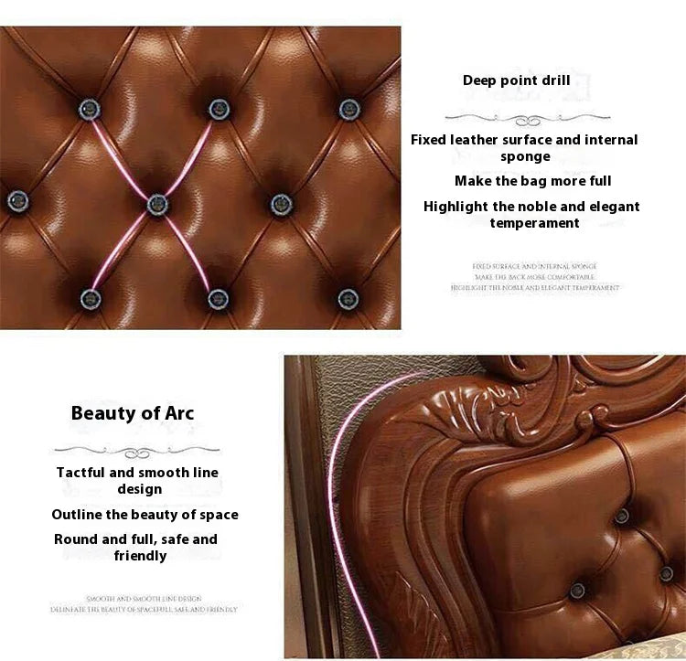 Unique Luxury Genuine Leather  Wood Bed