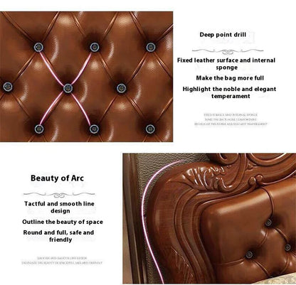 Unique Luxury Genuine Leather  Wood Bed