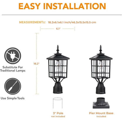 Warm White Solar LED Outdoor Post Lights with Pier Mount Base - 2 Pack Black