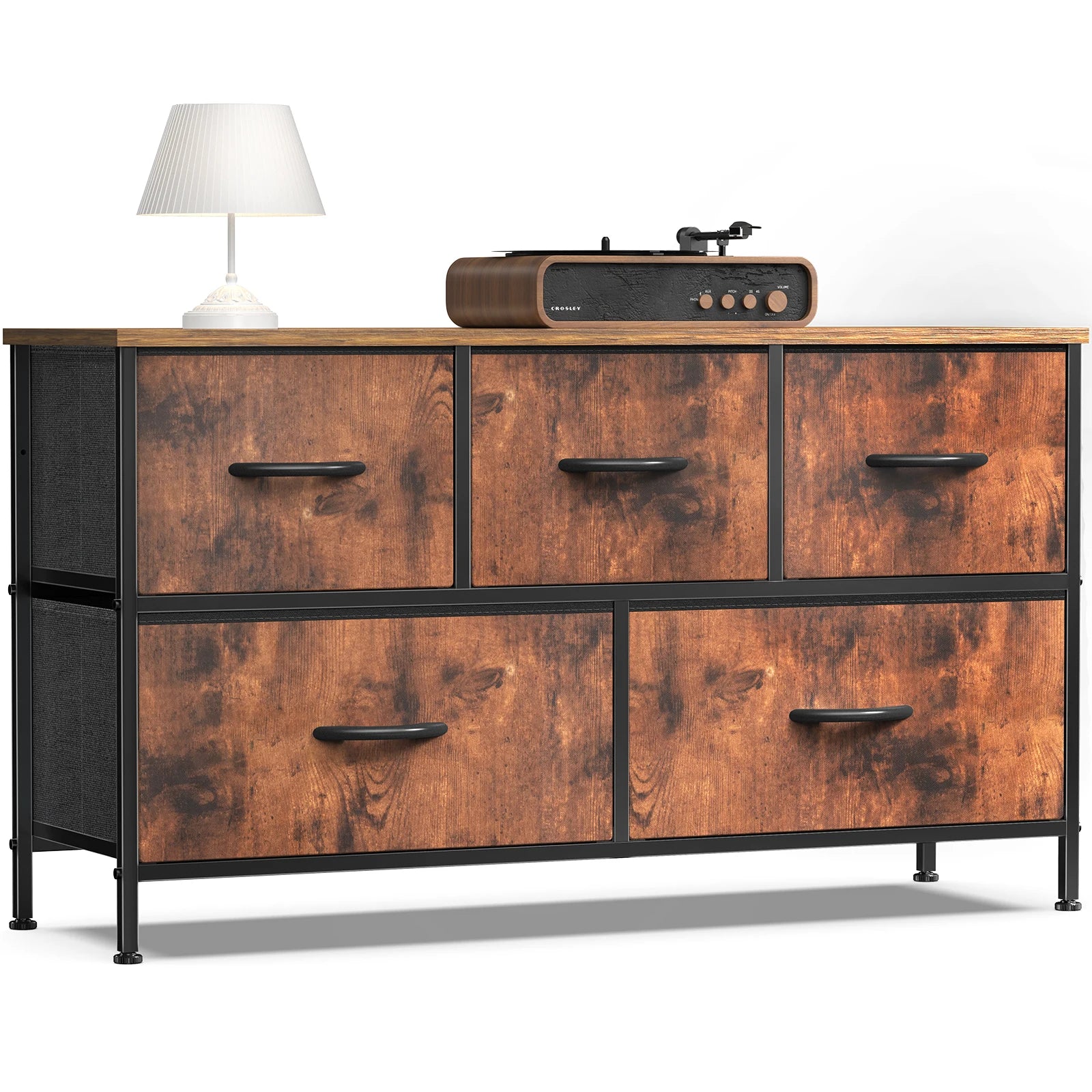Multi-Purpose Dresser or Buffet with 5 Fabric Drawers