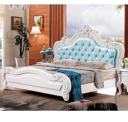Unique Luxury Genuine Leather  Wood Bed