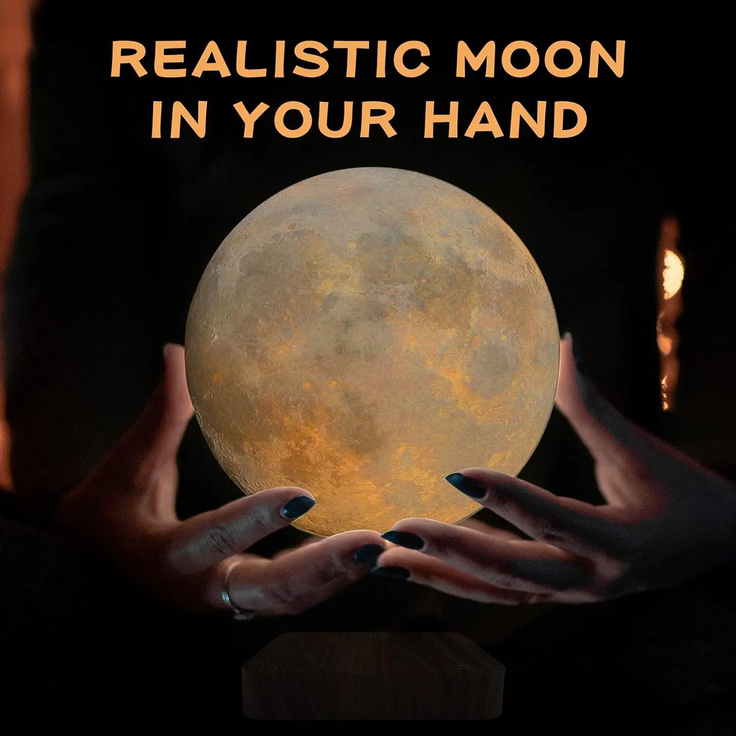 Magnetic Floating Rotating Moon Lamp with Wooden Base - 3 Color LED Night Light