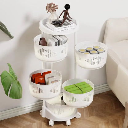 Kitchen Storage Rack with 5 Tier Circular Rotating Basket for Fruits &amp; Vegetables with 360 Degree Wheels