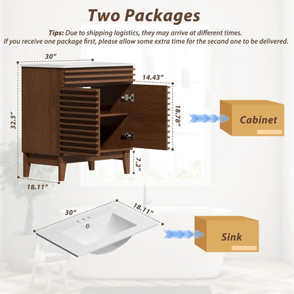 30" Freestanding Bathroom Vanity  with Ceramic Sink &amp; Soft Close Doors