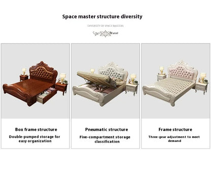 Unique Luxury Genuine Leather  Wood Bed