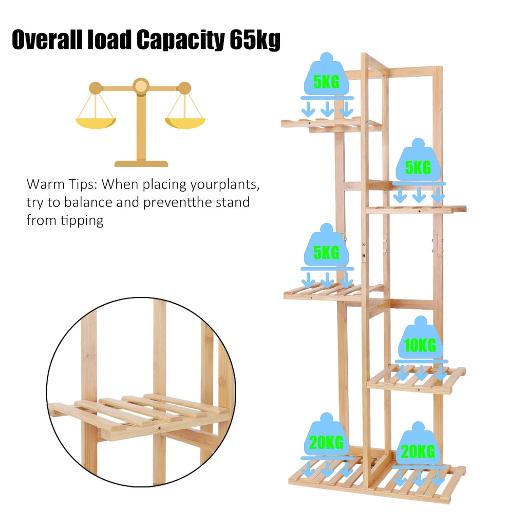 6 and 7 Pot Vertical Bamboo Flower Plant Stand