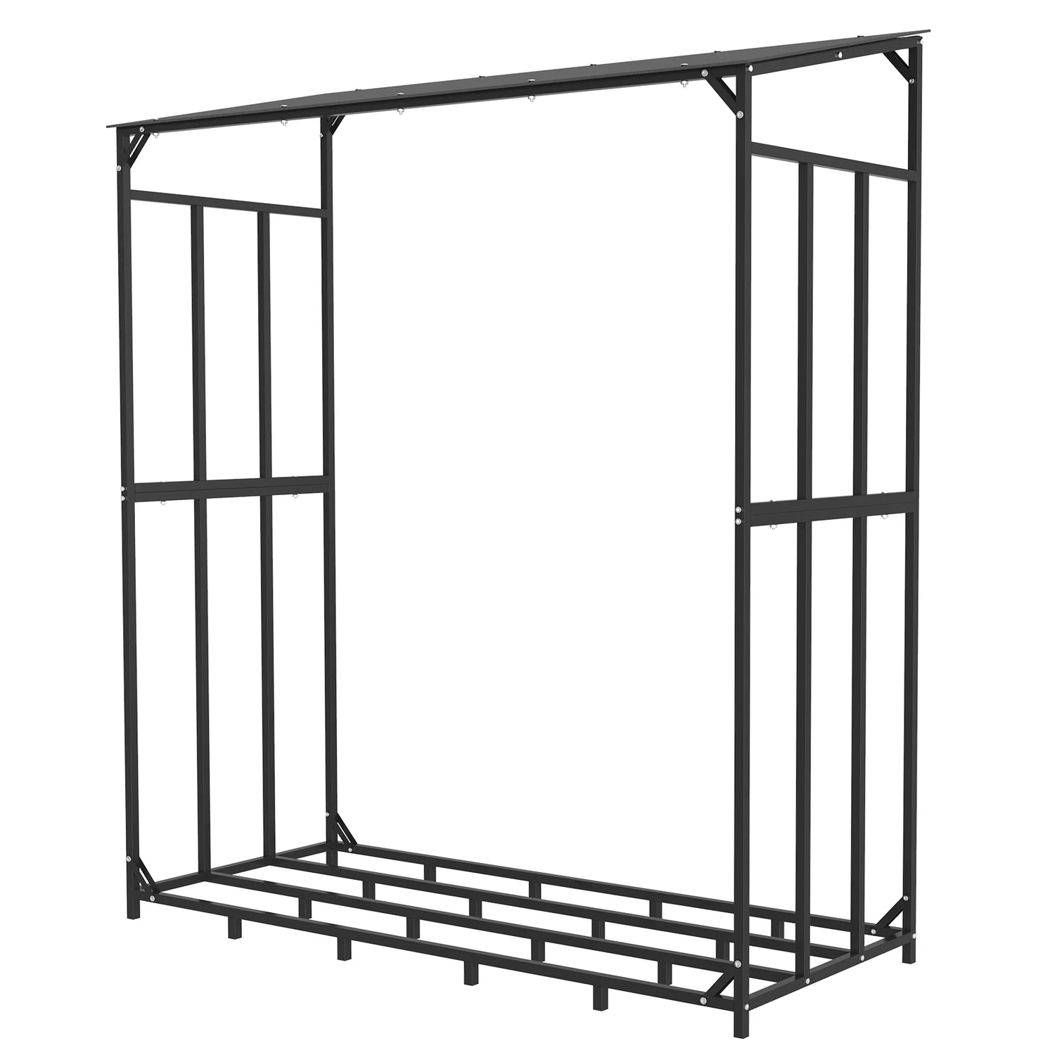 Heavy Duty Tall Metal Firewood Rack Stand with Top Cover for Fireplace Wood Storage