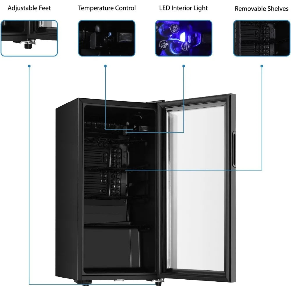 Beverage Refrigerator, 3.2 Cubic Ft. Mini Fridge with Double Glass Door for Soda, Beer &amp; Wine for Home, Office or Bar