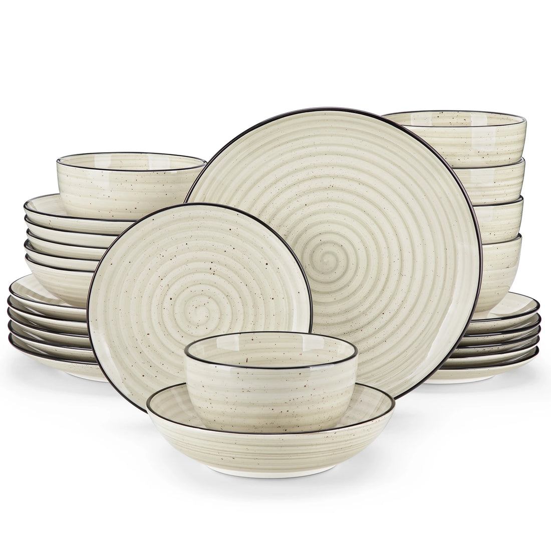 24 or 48 Piece Hand-painted Beige Ceramic Dinnerware Sets