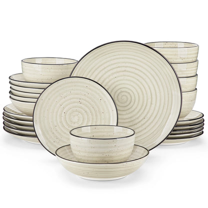 24 or 48 Piece Hand-painted Beige Ceramic Dinnerware Sets