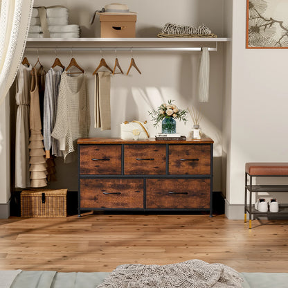 Multi-Purpose Dresser or Buffet with 5 Fabric Drawers