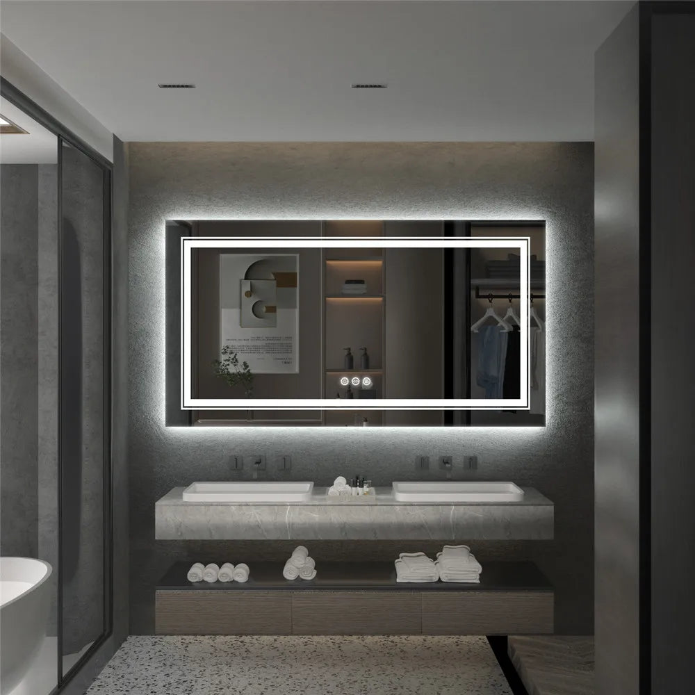 Large Dimmable LED Illuminated Bathroom Mirror with 3 Color Lights