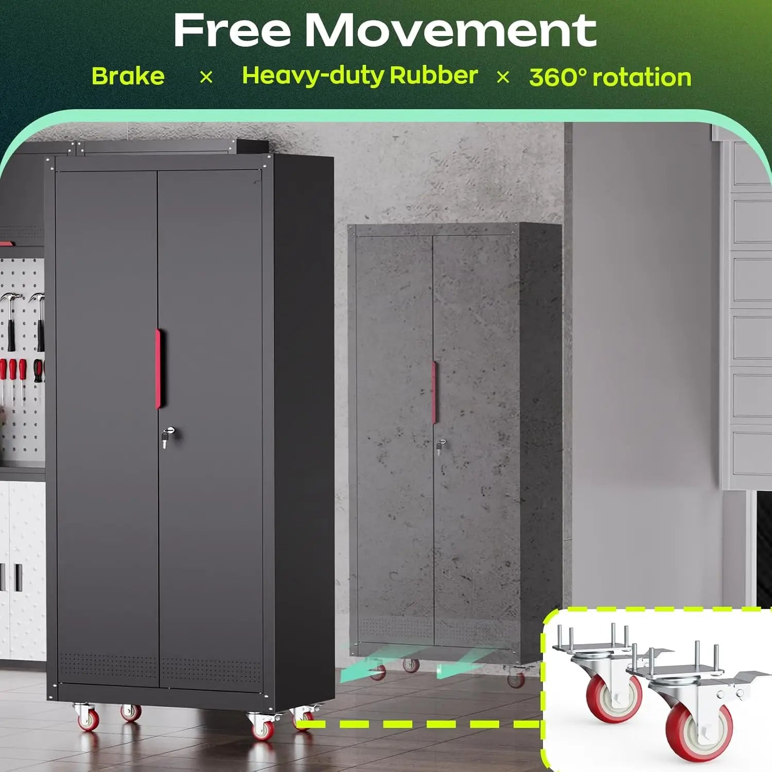 71" Tall Rolling Metal Storage Cabinet with Locking Doors, 4 Adjustable Shelves, 1000lb Capacity for Garage/Home/Office