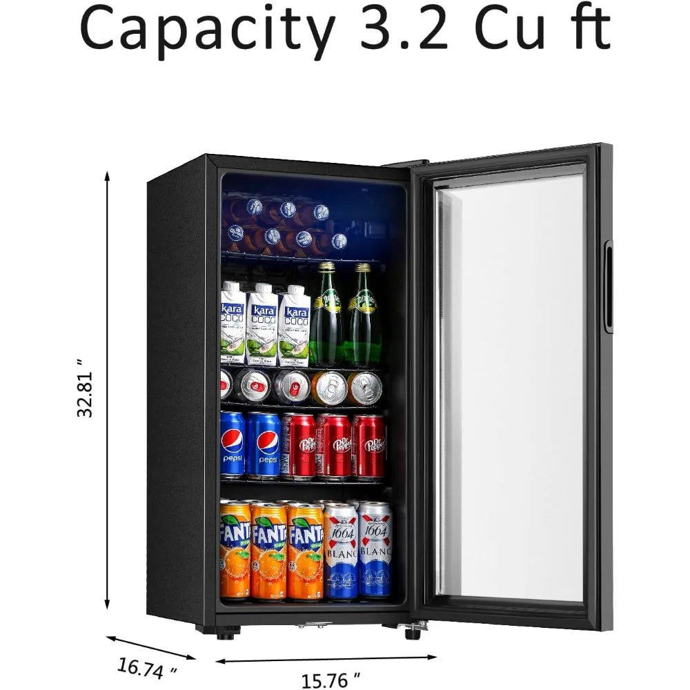 Beverage Refrigerator, 3.2 Cubic Ft. Mini Fridge with Double Glass Door for Soda, Beer &amp; Wine for Home, Office or Bar