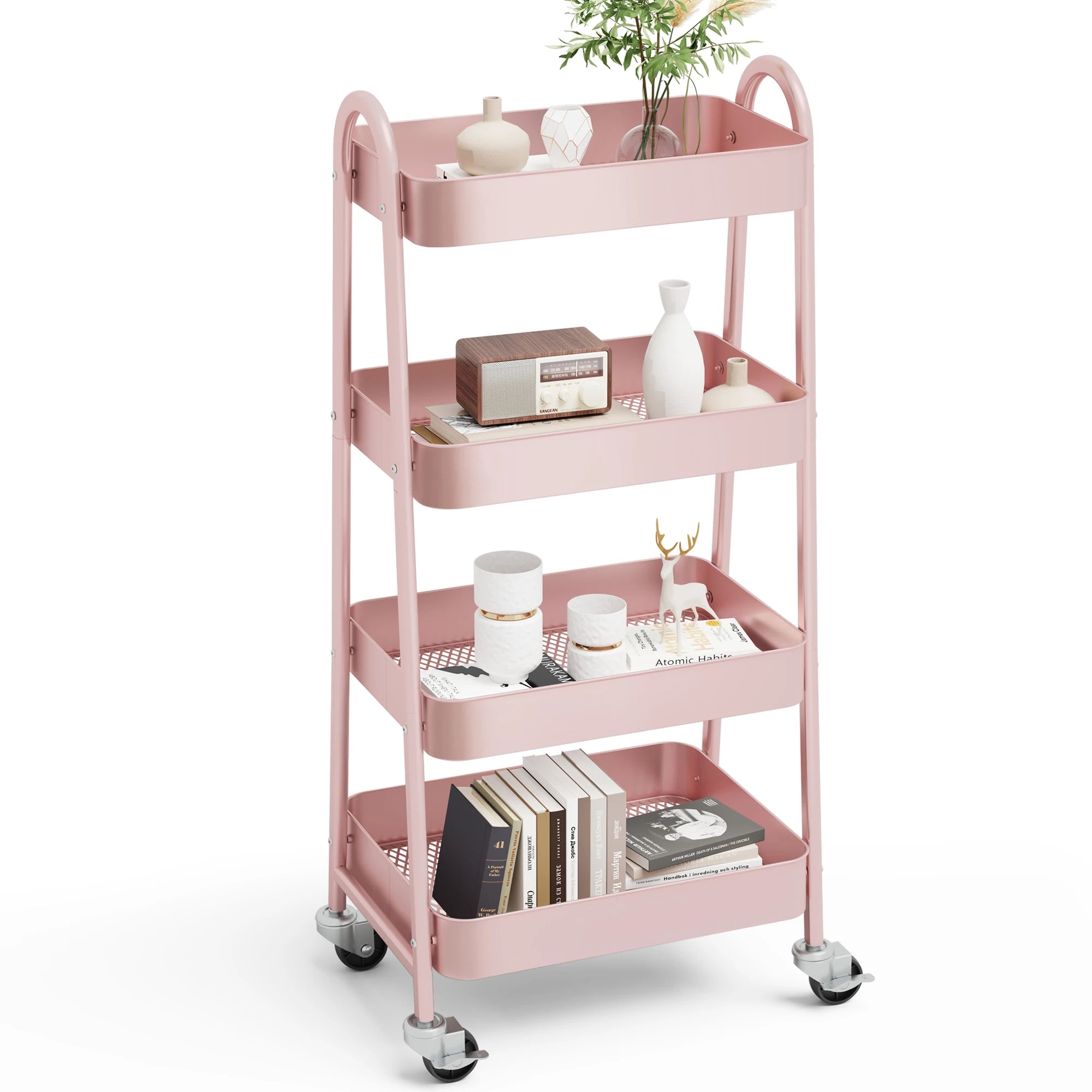 4 Tier Metal Storage Cart for Kitchen, Bathroom, Garage &amp; Laundry Room with Lockable Wheels