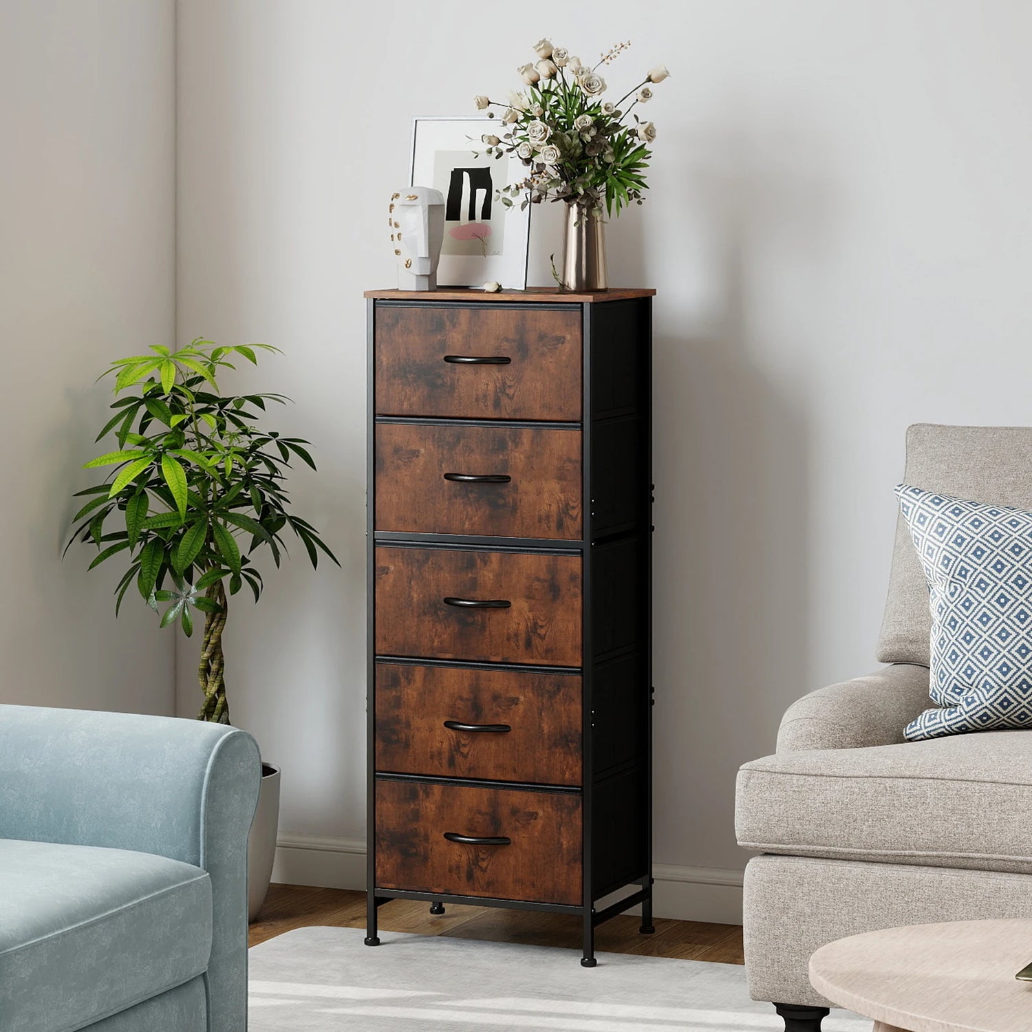 48" Bedroom Dresser With 5 Fabric Drawers - Steel Frame