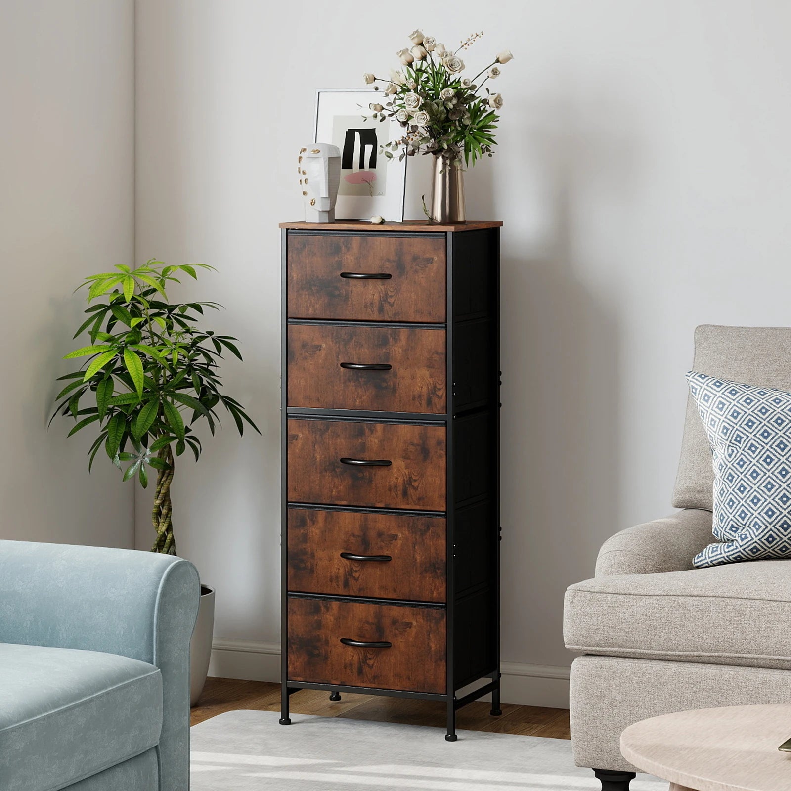 48" Bedroom Dresser With 5 Fabric Drawers - Steel Frame