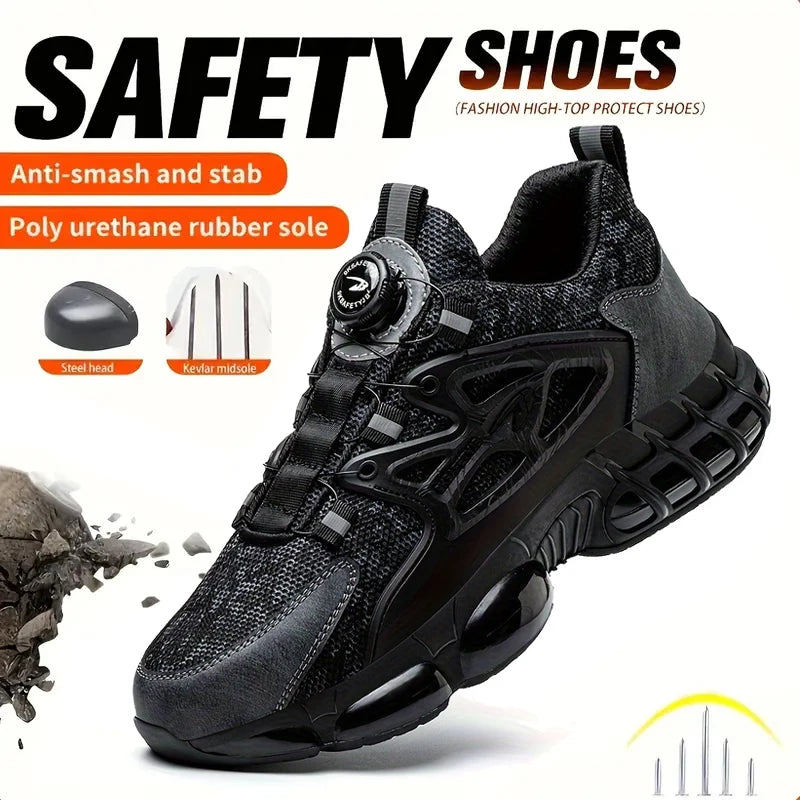 Stab-Proof Work Shoes with Elastic Buttons and Lace-Up