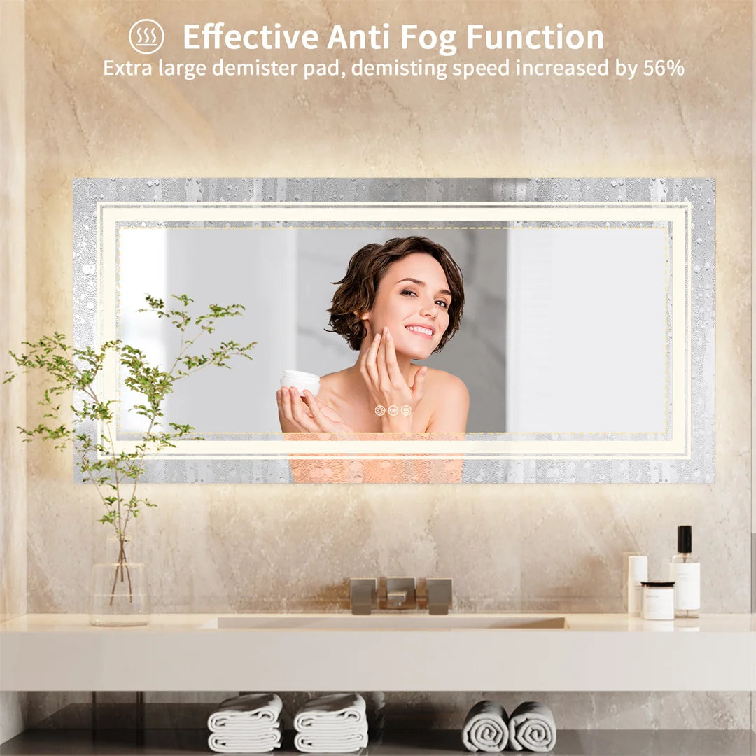 Large Dimmable LED Illuminated Bathroom Mirror with 3 Color Lights