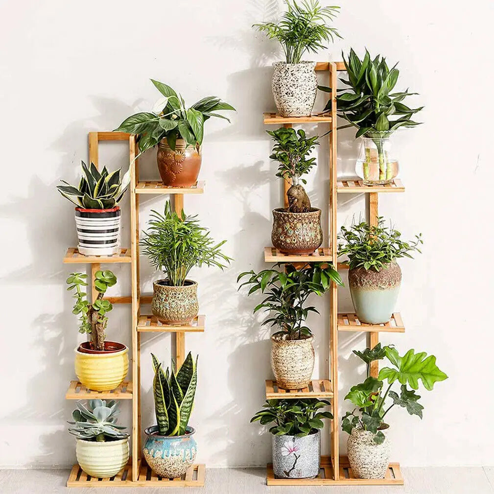 6 and 7 Pot Vertical Bamboo Flower Plant Stand