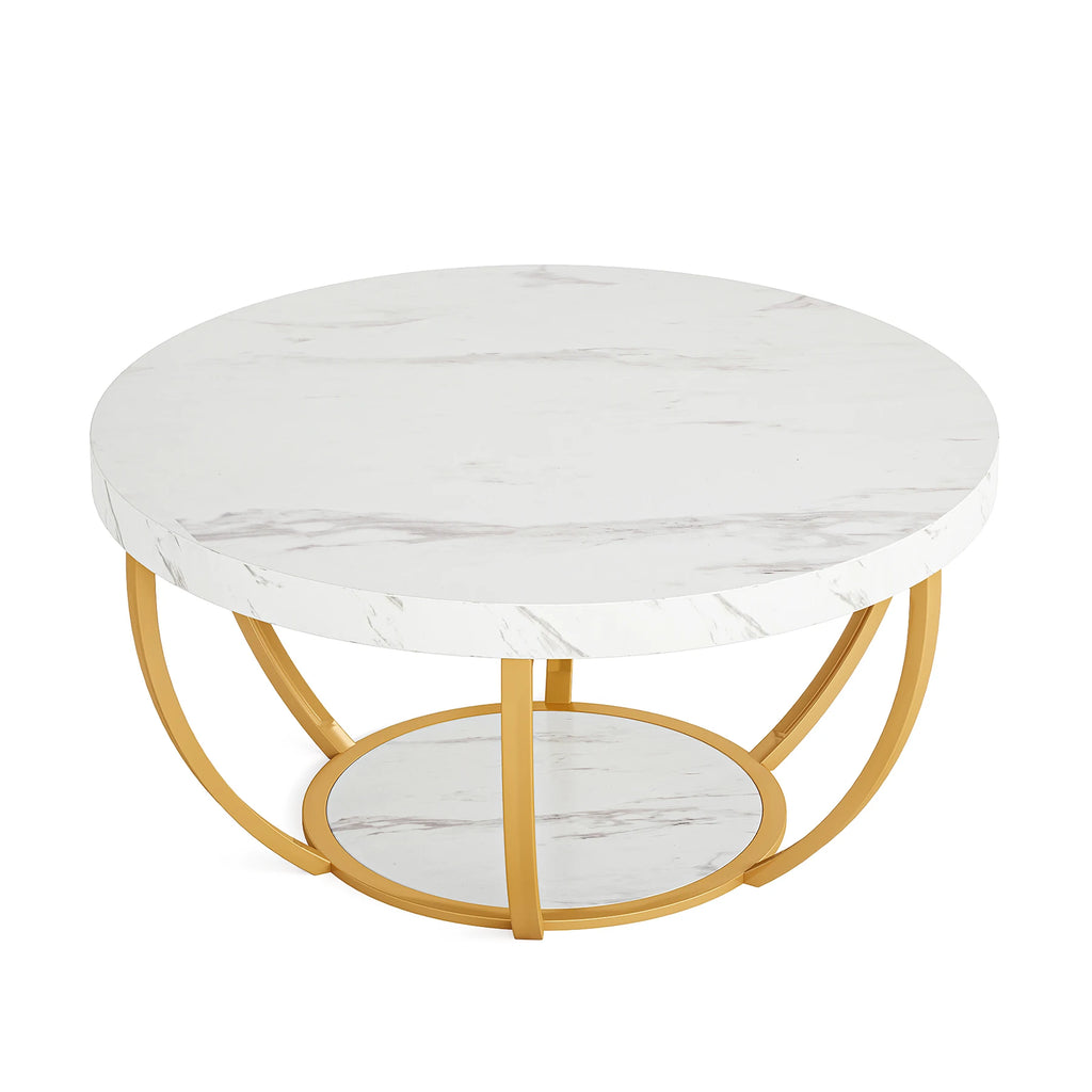 Round 2-Tier Coffee Table with Storage Shelves