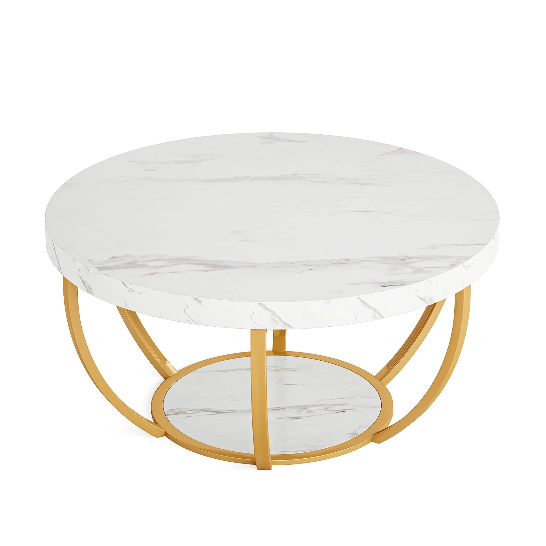 Round 2-Tier Coffee Table with Storage Shelves