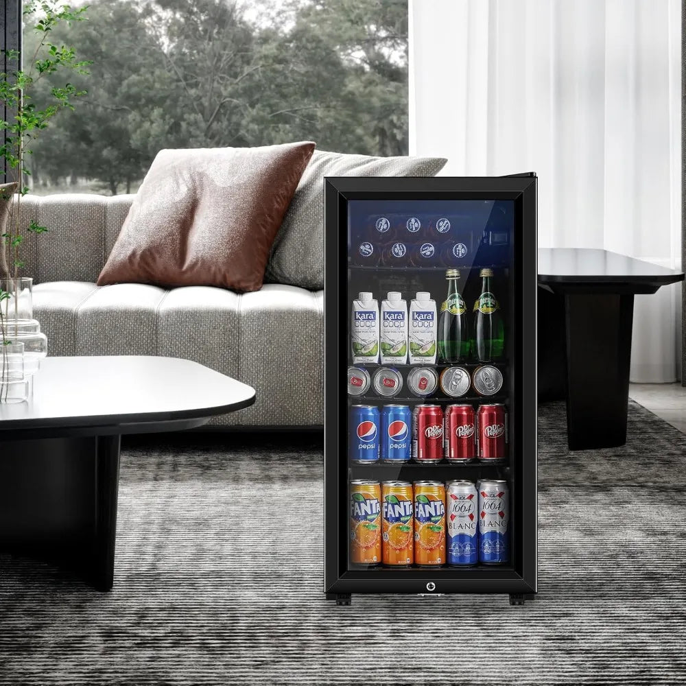 Beverage Refrigerator, 3.2 Cubic Ft. Mini Fridge with Double Glass Door for Soda, Beer &amp; Wine for Home, Office or Bar
