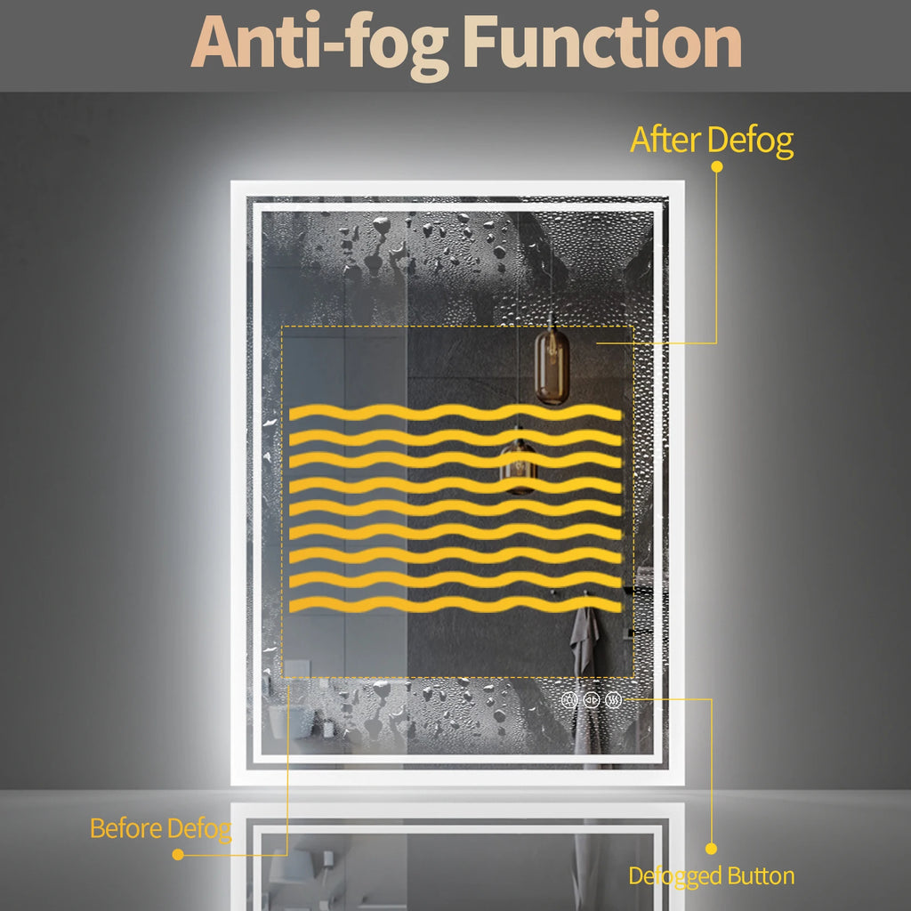 LED Backlit Bathroom Dimmable Mirror with Anti-Fog