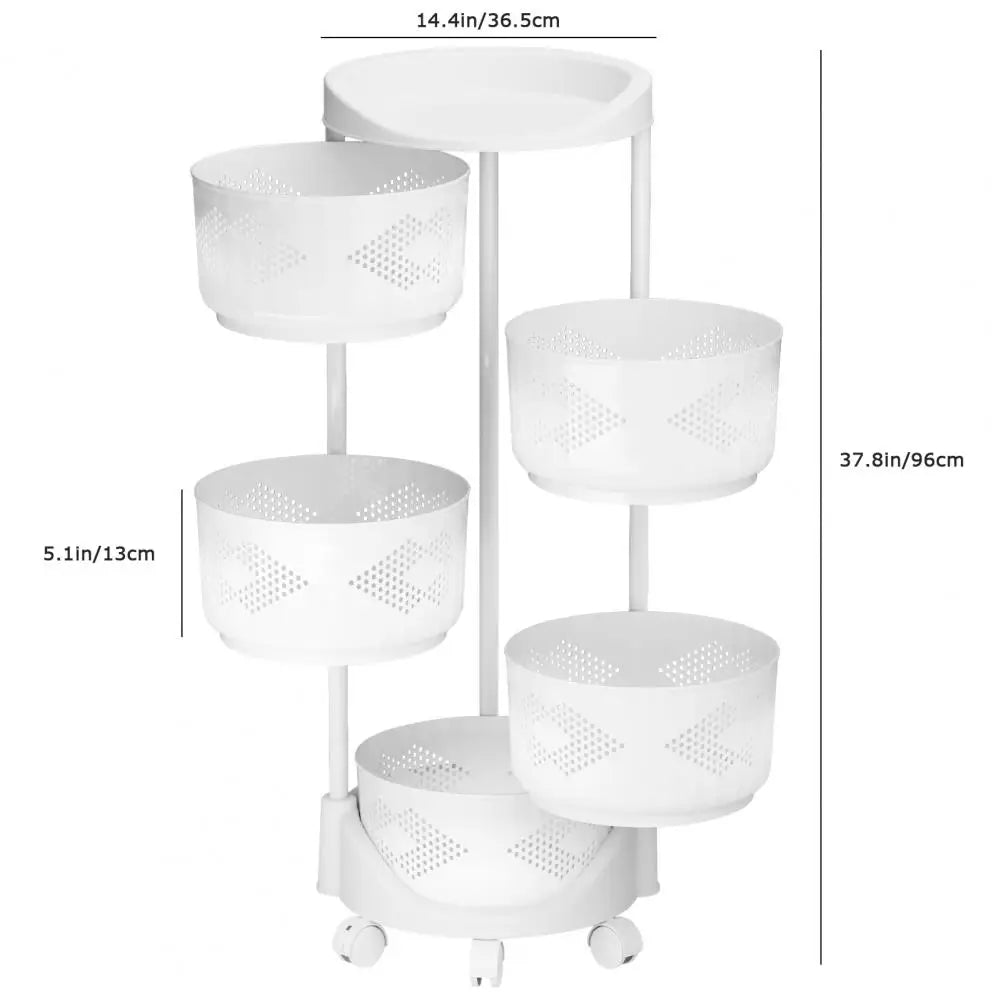 Kitchen Storage Rack with 5 Tier Circular Rotating Basket for Fruits &amp; Vegetables with 360 Degree Wheels
