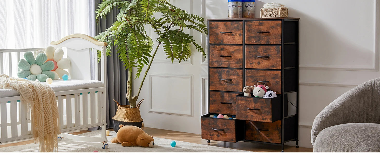 Bedside Table For Bedroom With 10 Fabric Drawers