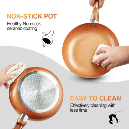 11-Piece Copper with Ceramic Coating, Ultra Nonstick set of Pots and Pans Cookware