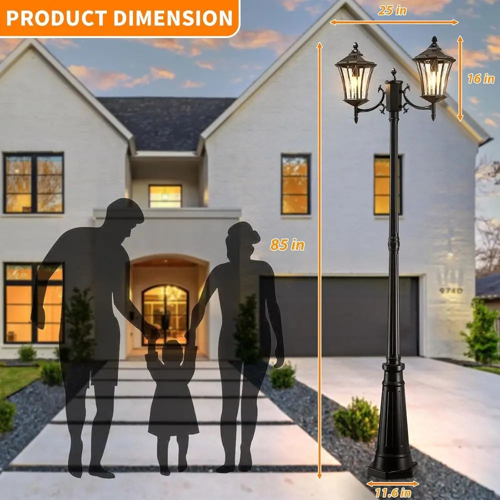 85" 2-Head Solar Dusk to Dawn Lamp Post Light