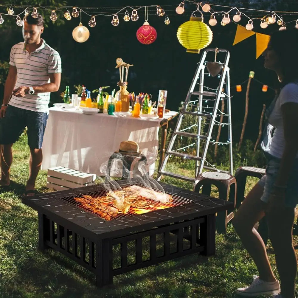 32" Square Multi-functional Metal Firepit/Cooler Table