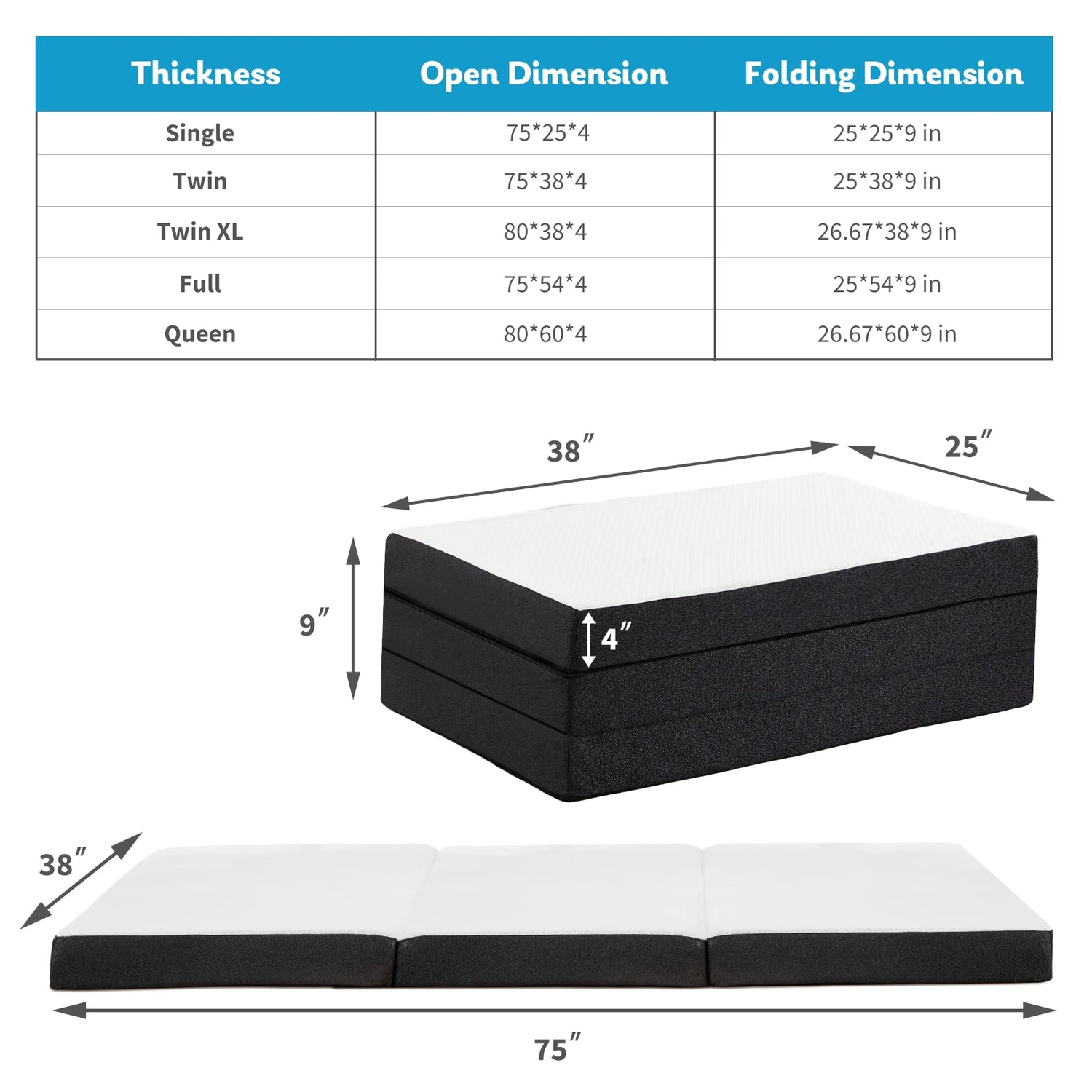 Three Fold Portable Floor Bed - Certified By CertiPUR-US - Suitable For Travel, Camping, and Yoga