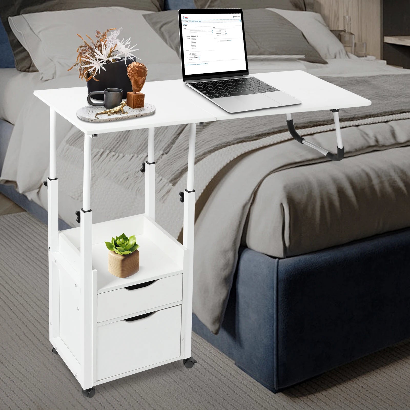 Multi-Function Bedside &amp; Over-Bed Table - Height Adjustable &amp; Movable