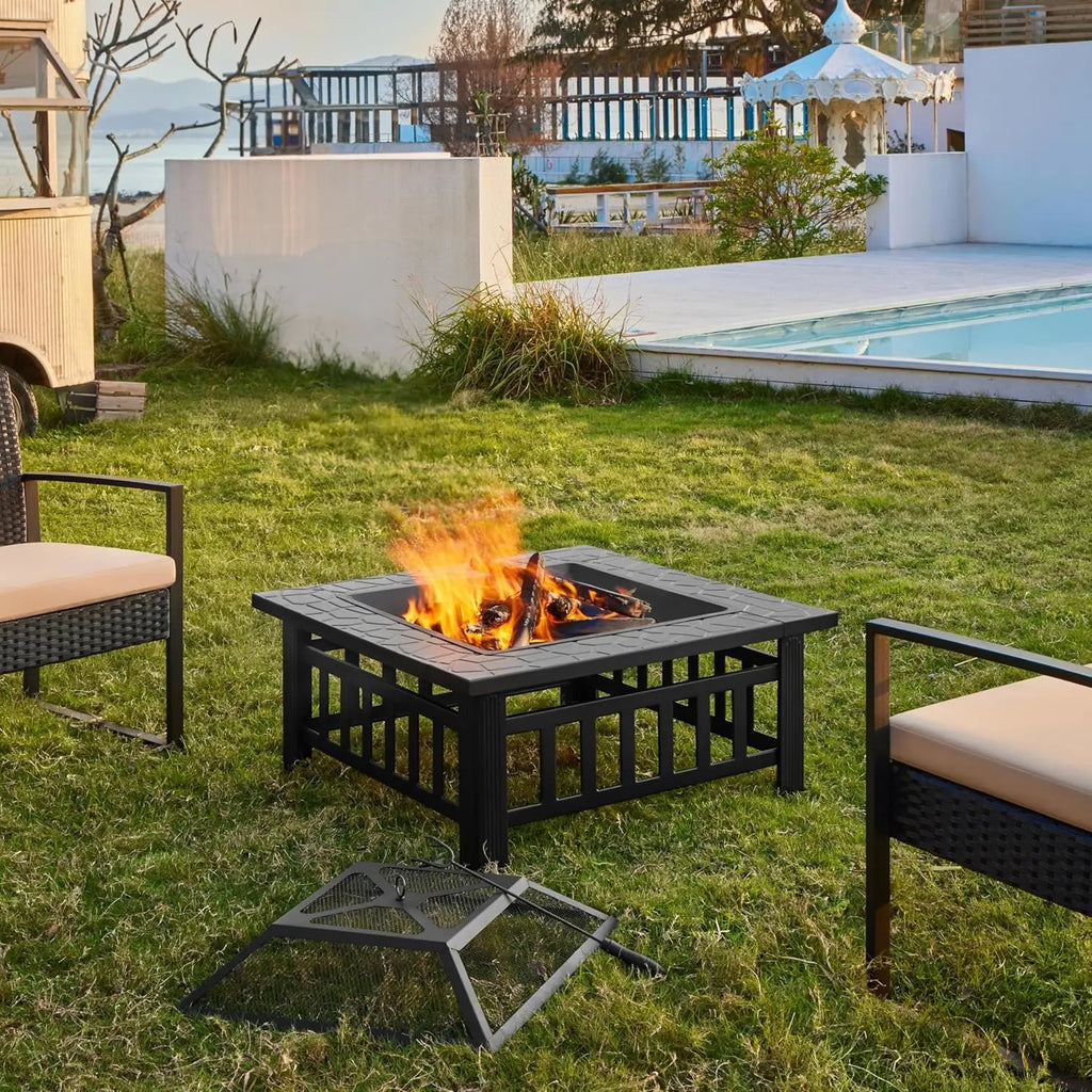 32" Square Multi-functional Metal Firepit/Cooler Table