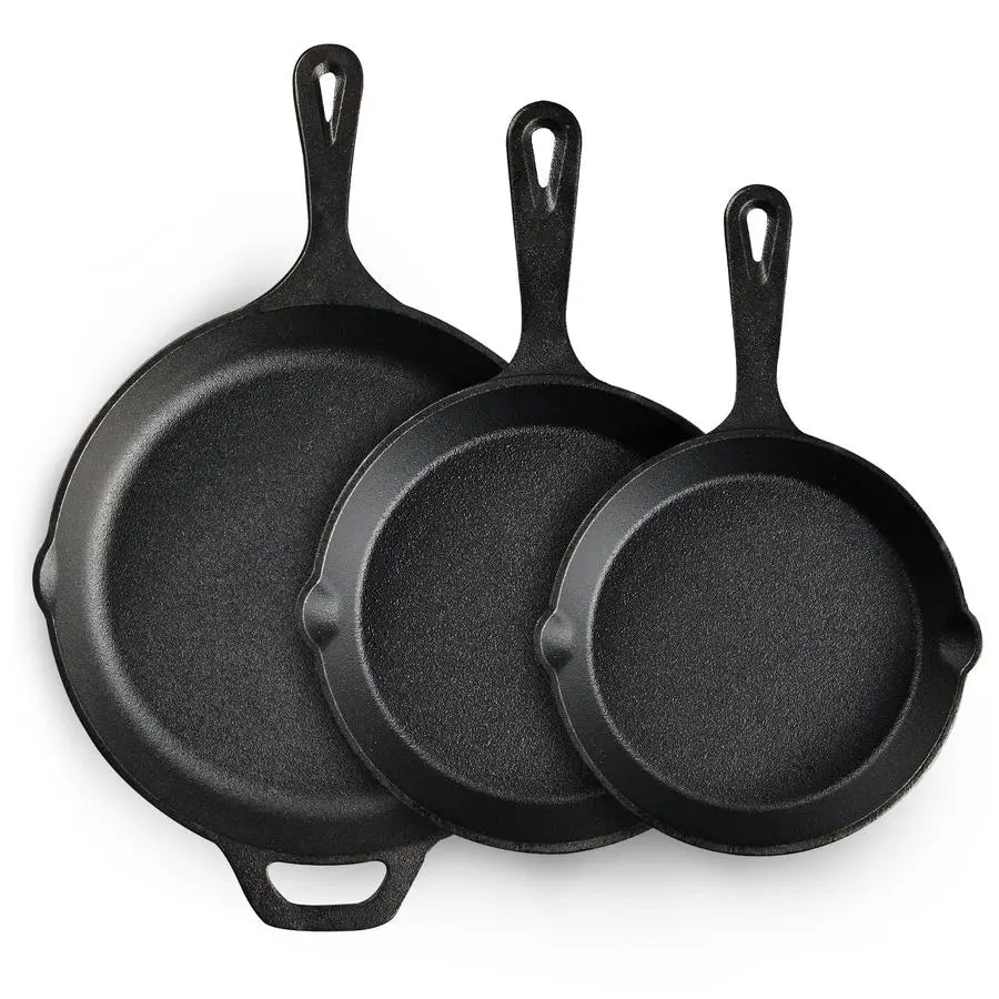 3 Piece Cast Iron Skillets - Professional Chef Quality