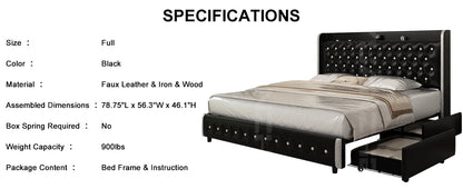 Bed Frame with Headboard, Galaxy Projector, Bluetooth Speaker, USB Ports, 4 Drawers - No Box Spring Needed - 3 Sizes Available